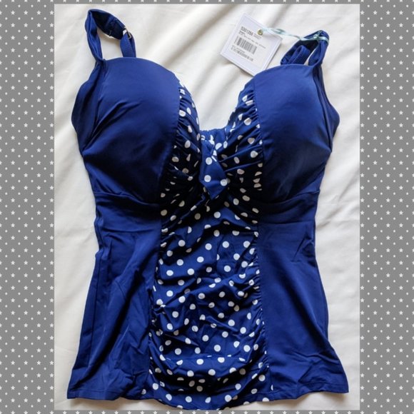 Panache Annalise Blue/White Polka Dot Tankini 32G - Picture 3 of 9